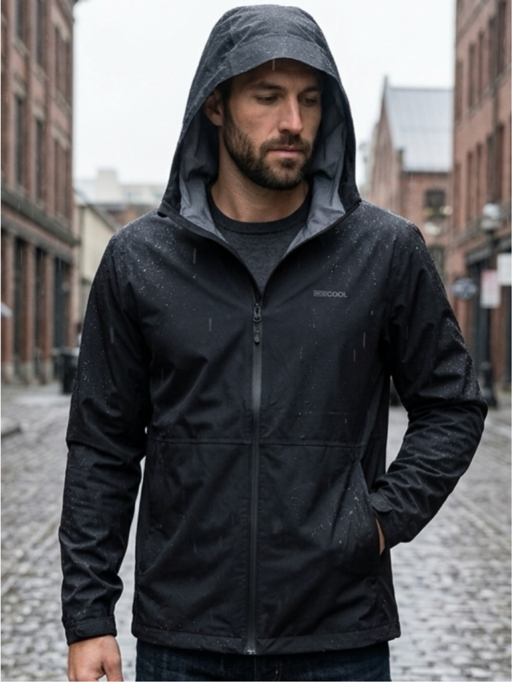 32 Cool Unisex Black Hooded Raincoat Waterproof Lightweight Shell Jacket 1125